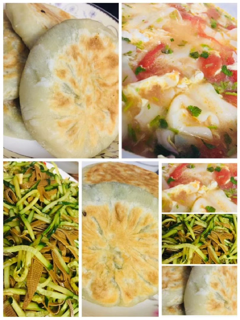 小白菜盒子,西红柿鸡蛋片汤,拌五香豆皮!,爸妈回老家了!