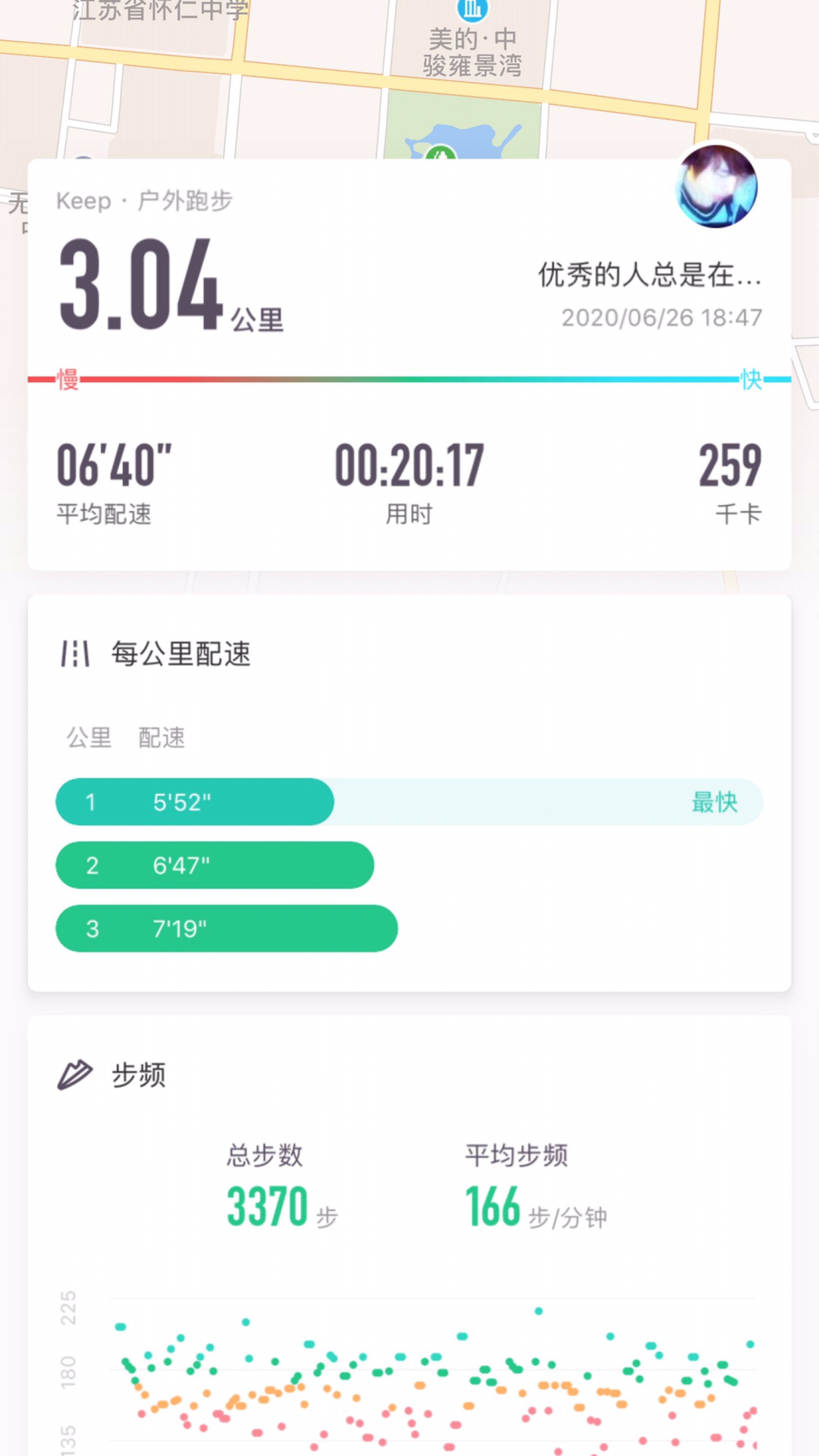 三公里是我的起步阶段,先把这个距离跑进配速跑进六分钟内在冲刺五