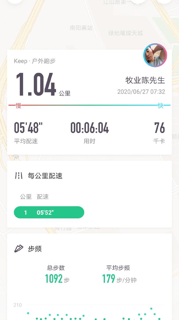 今天六点半开始 七点半左右结束六公里 慢跑 一公里缓心率两公里保护