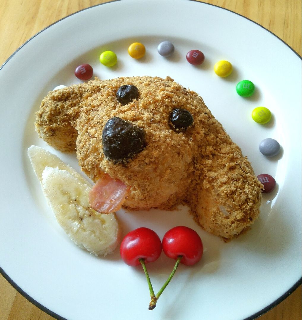 breakfast-773 鸭蛋肉松小狗饭团 水果拼盘 为萱萱做的主题早餐,祝