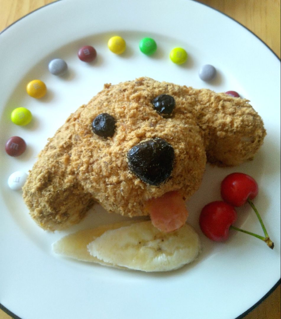 breakfast-773鸭蛋肉松小狗饭团 水果拼盘为萱萱做的主题早餐,祝儿童