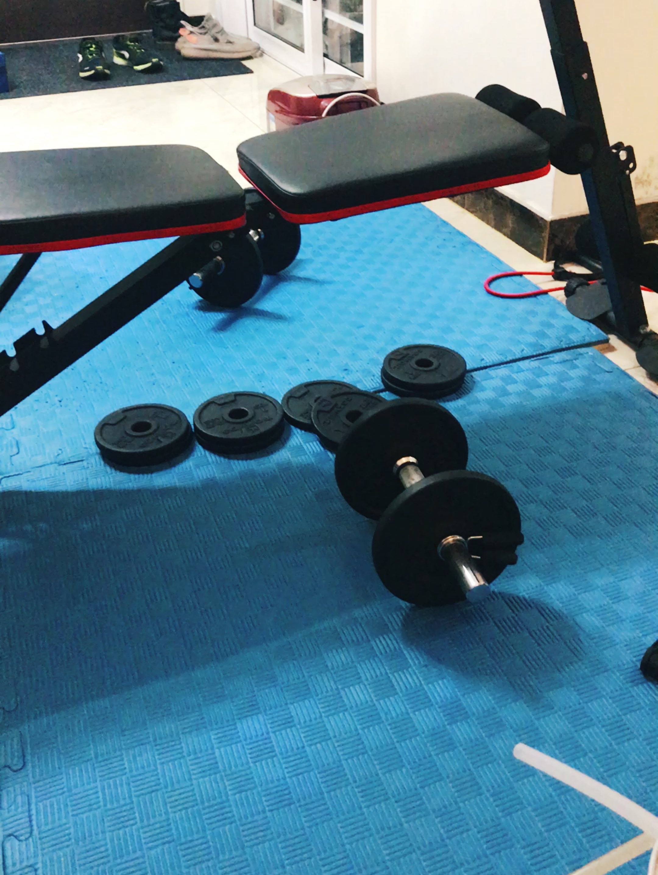 " 站姿肩部深层激活 1x12 哑铃飞鸟 1x10 哑铃飞鸟 1x8 哑铃钻石卧推