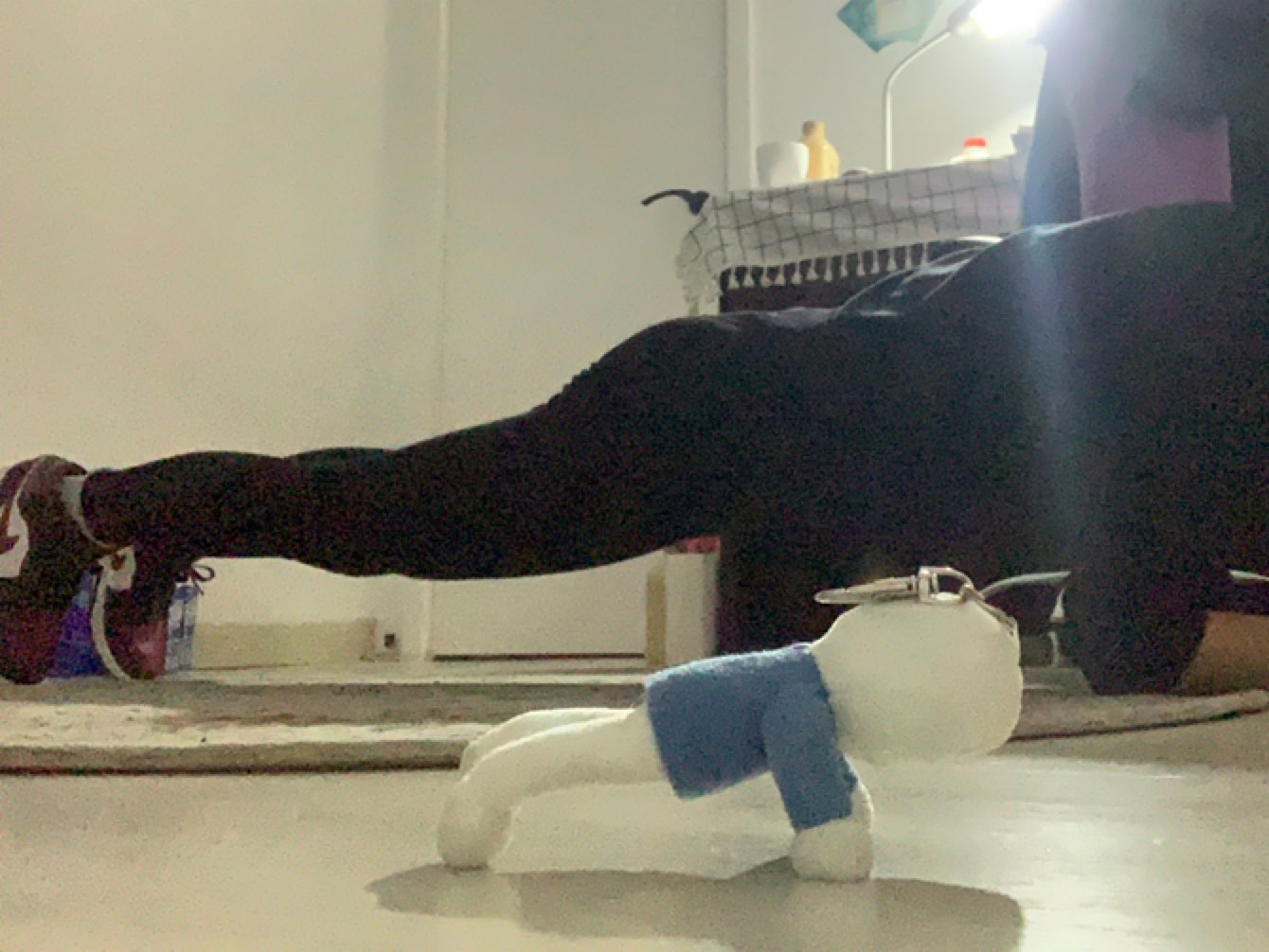 抓一个小蓝朋友陪我平板支撑