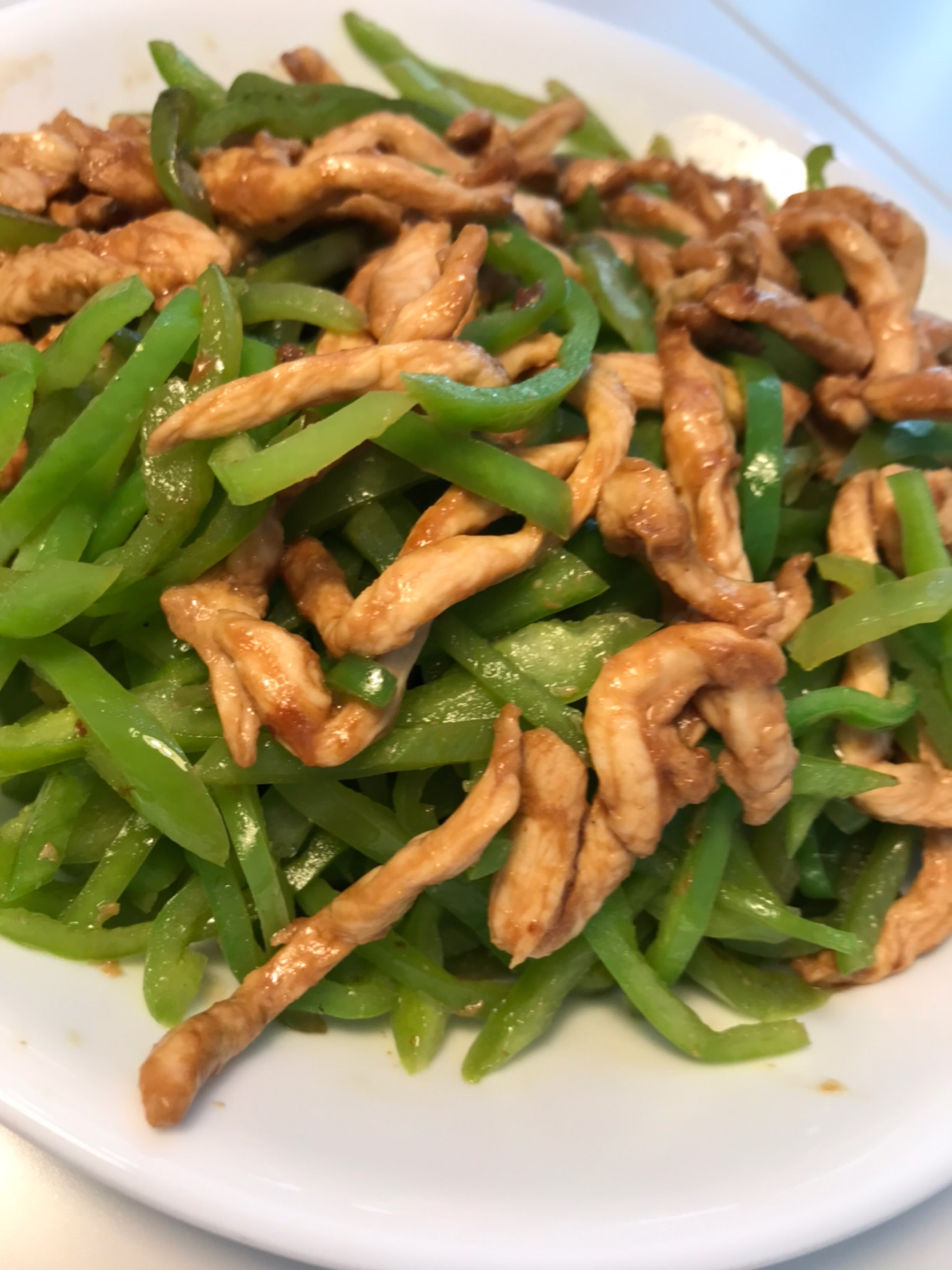 婚后午餐,尖椒鸡丝清炒油菜.