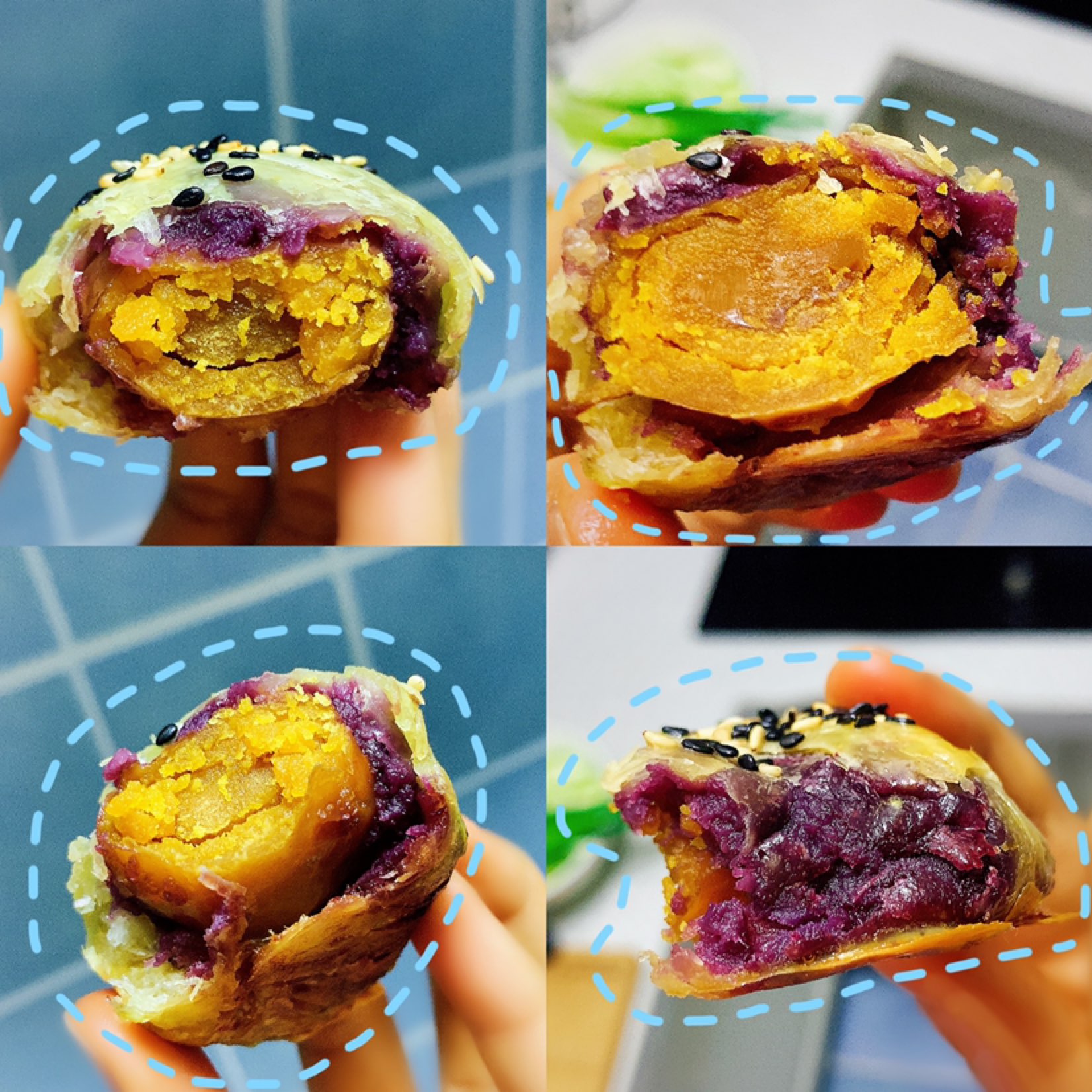 手抓饼版蛋黄酥 豆沙麻薯蛋黄酥 红薯流心蛋黄酥 紫薯麻薯蛋黄