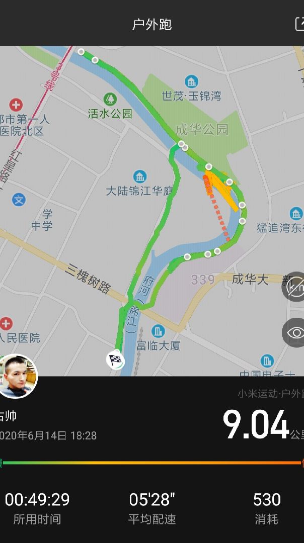 04公里,小米手環的軌跡真實,keep完全是估算的距離.