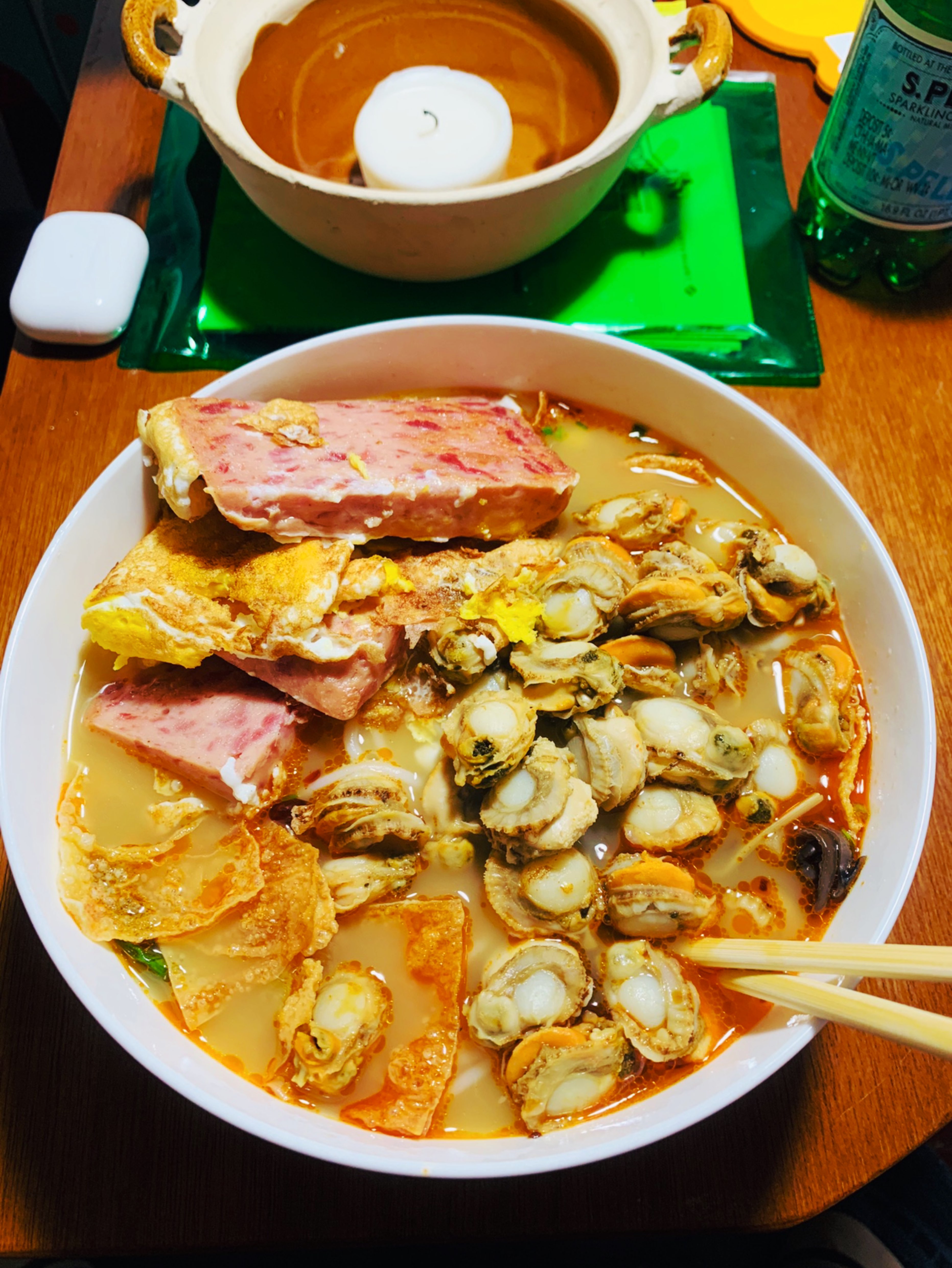 自制餐蛋扇贝螺蛳粉,今晚加练