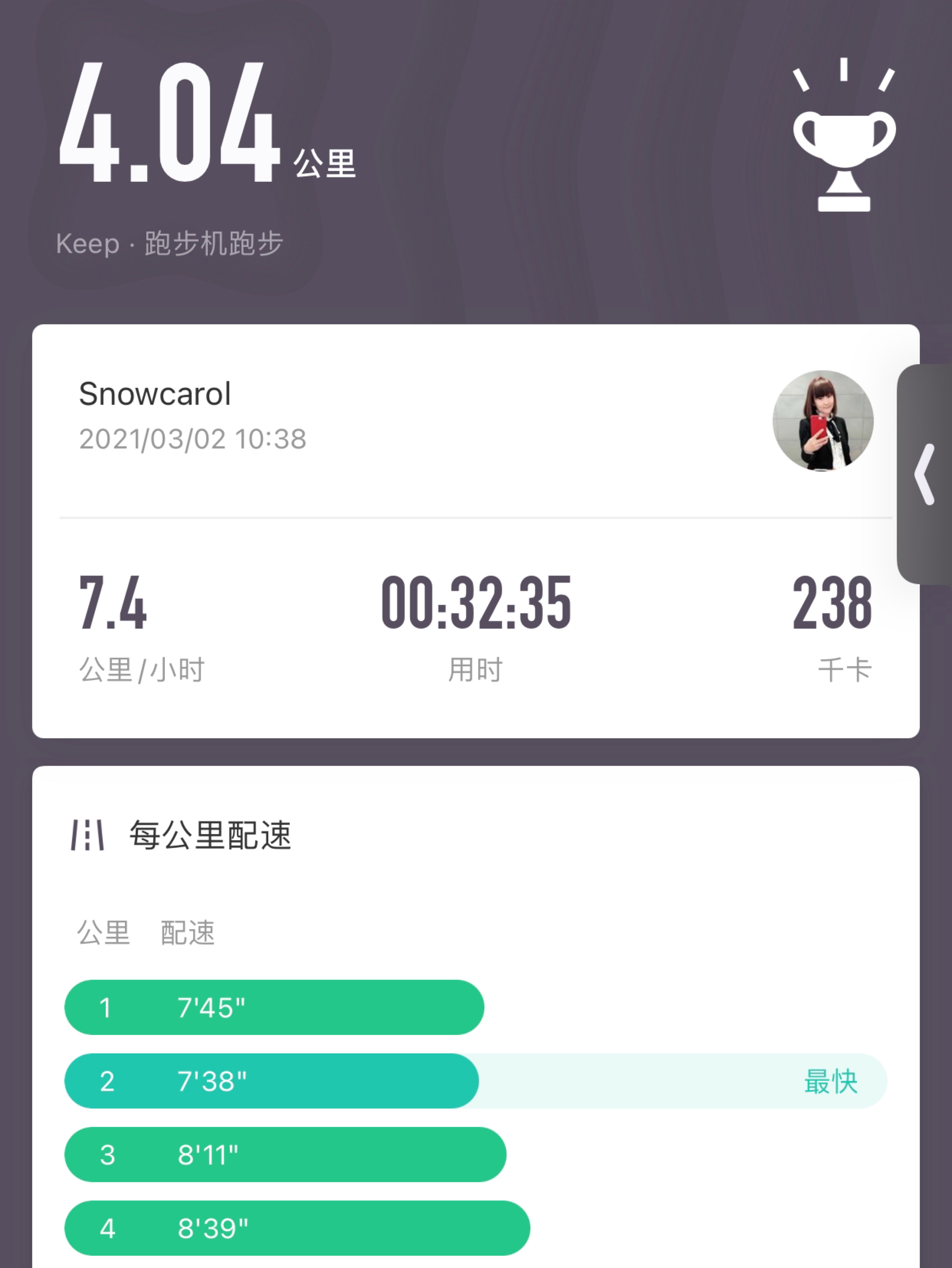 04公里跑步,加入我一起运动吧! 立即参与  完成跑步机跑步4